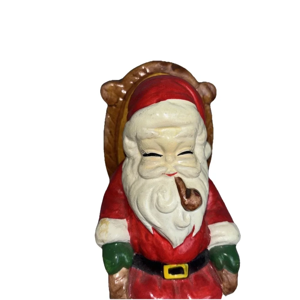 Vintage Santa Claus Coin Bank Figurine Rocking Chair, Pipe  Chalkware Ceramic